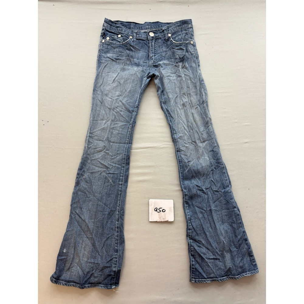 Rock & Republic Flare Jeans Blue Crystal Wing Back Pocket Low Rise Size 27